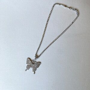 Rhinestone Diamond Silver Butterfly Necklace